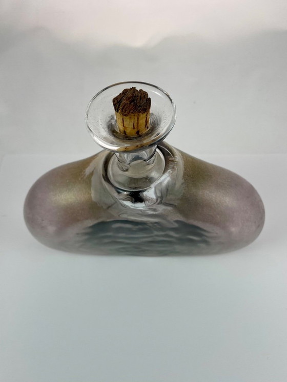 Image 1 of Art Glass Decanter – Attributed to Erik Höglund – Swedish Design – Frosted Brown & Clear Glass – Sculptural Bottle with Cork – S