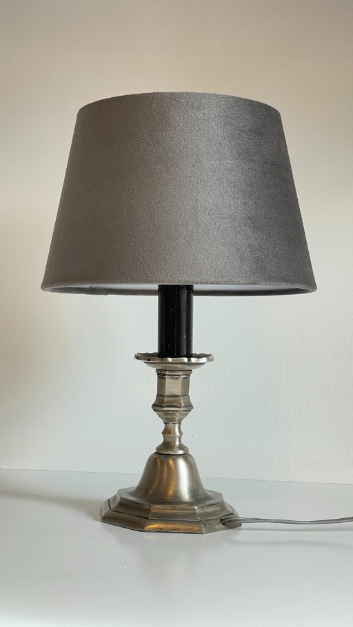 Silver and Velvet Metal Candlestick Lamp