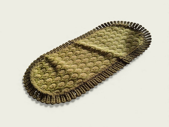 Image 1 of Groene vintage tafelloperset (3 stuks) met goudkleurige afwerking, mid-century design