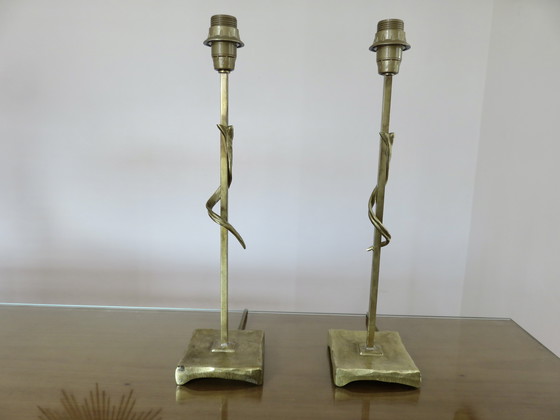 Image 1 of Paar verguld messing lampen, Frankrijk, 1970