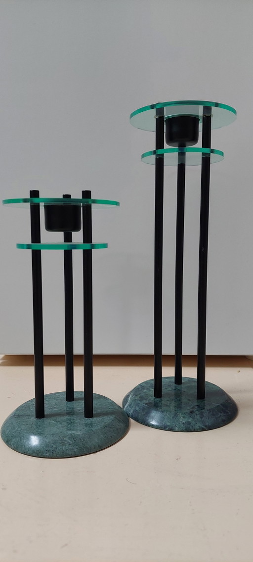 Vintage postmodern milano kandelaars, set van 2 stuks.