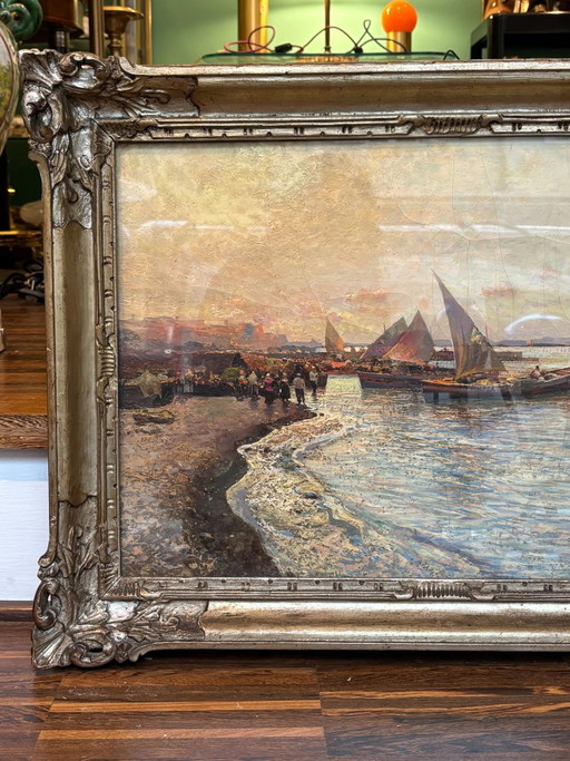 Seascape Oil Painting on Board by Fausto Pratella, 1950s – schilderijen tekeningen (photo 2 of 15)