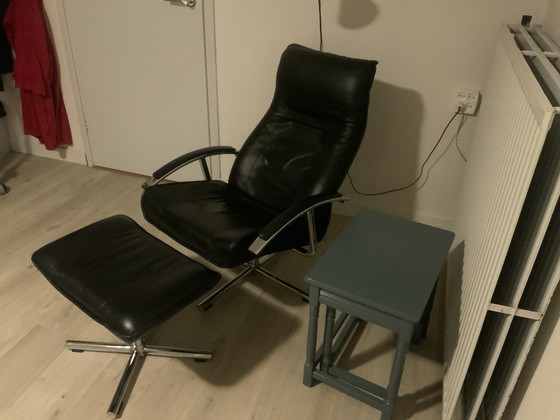 Image 1 of Verstelbare Fauteuil Met Hocker Leder Kleur; Zwart