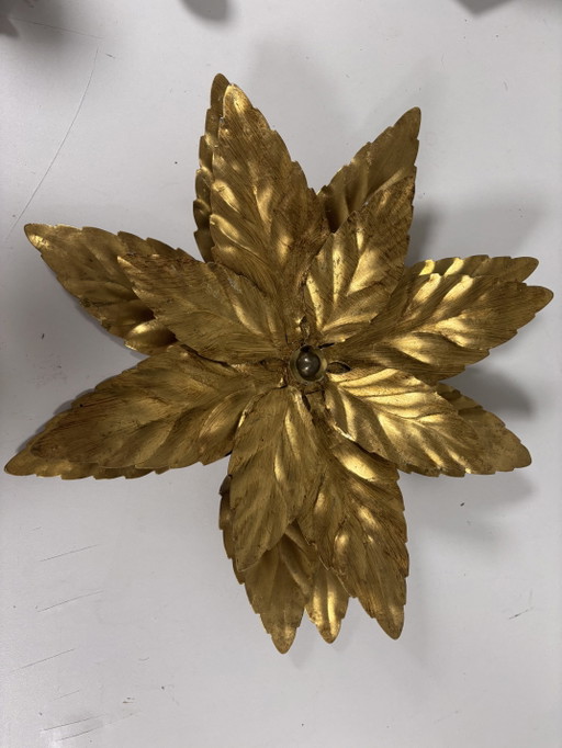 Gold Florentine flower wall lamp W. Müller Munich (1960s)