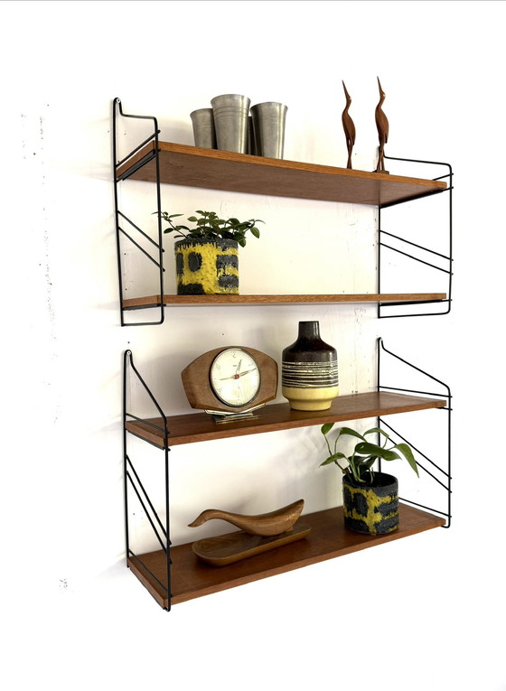 Image 1 of Set van 2 vintage beukenhouten wandrekken, WHB Germany ‘60
