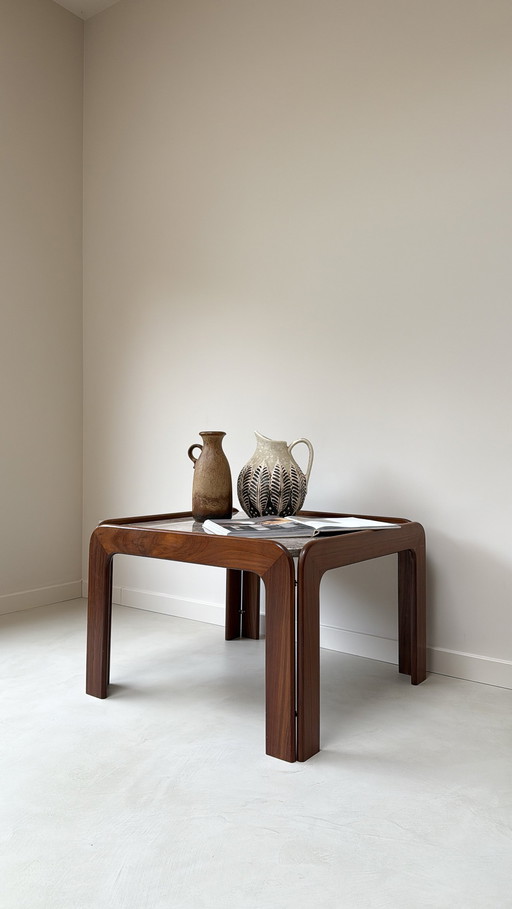 Vintage Houten Salontafel Met Marmer Blad