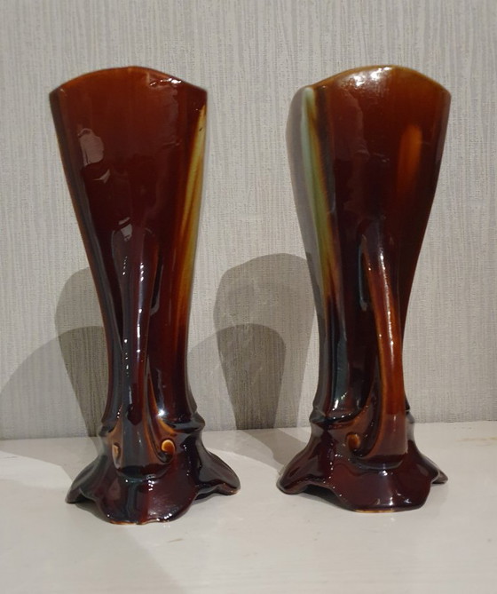 Belgian Art Deco Vases (Thulin), Glazed Earthenware, Ceramic, Multi Color (photo 2 of 9)