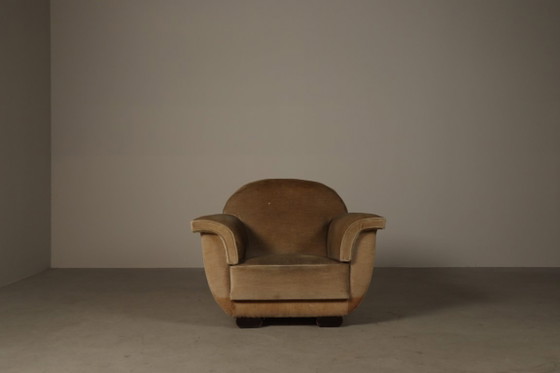 Image 1 of Art-Deco-Loungesessel mit originalem Samtbezug, Belgien, um 1930