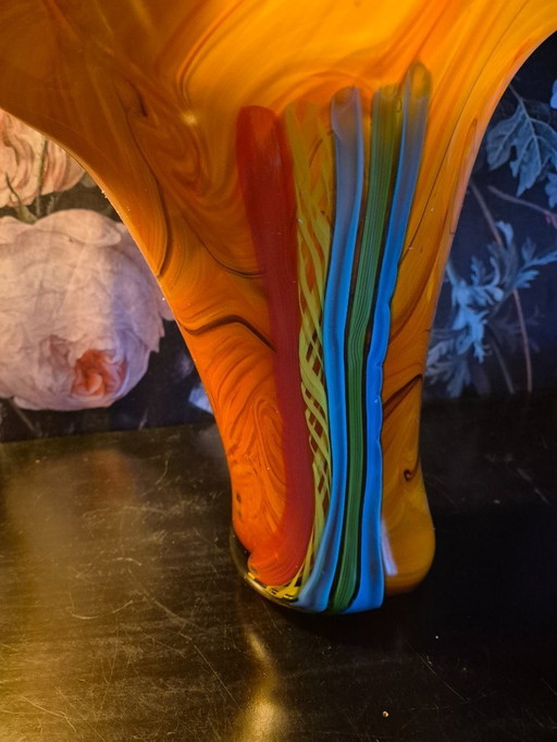 Grand vase en verre orange de style Murano