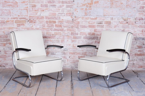 Pair of Restored Bauhaus Armchairs, by W. Gispen, Mücke-Melder, Czech, 1930s – Leather, Metal (photo 8 of 8)