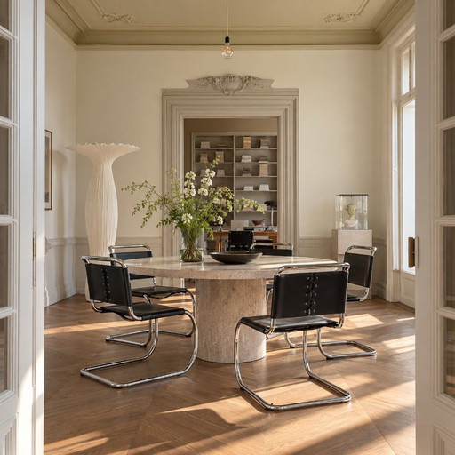 Mies van der Rohe MR Serie Leren Eetkamerstoelen 1960 – Leather, Vintage
