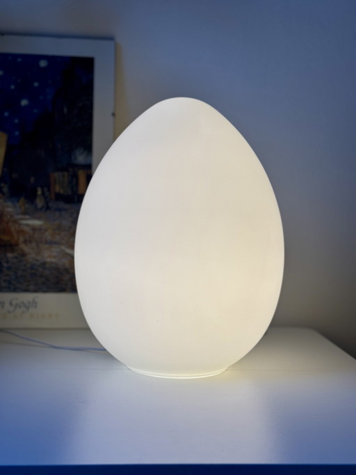 Vintage Domec lamp - egg-shaped matt white glass - Vianne France - large size