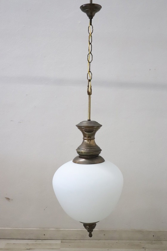 Image 1 of Hängeleuchte aus Messing und Glas, 1960er Jahre