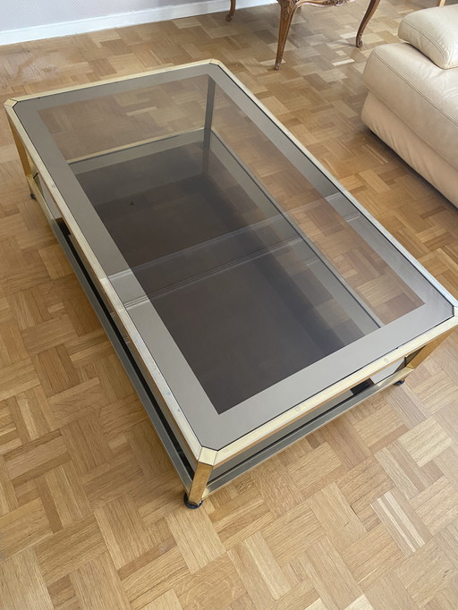 Coffee table in brass and smoked glass by Fedam