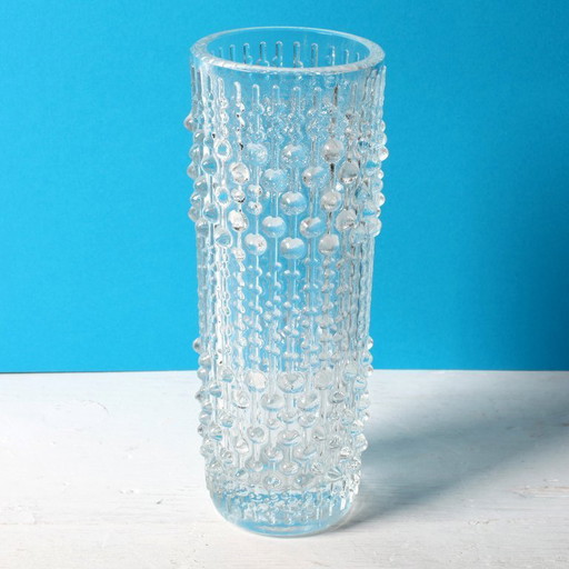 Mid-century Clear Pressed Glass Vase / CandleWax Design / Czech Republic / 1972