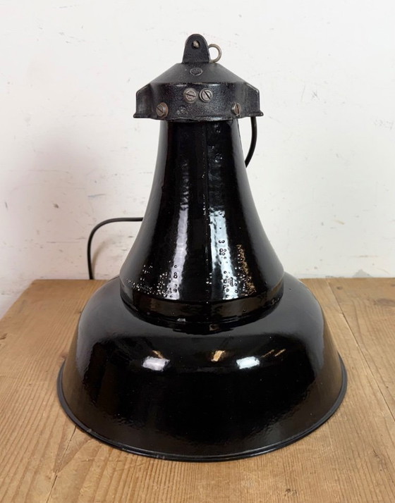 Image 1 of Industrial Black Enamel Bauhaus Pendant Lamp, 1930s