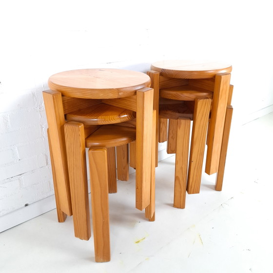 Image 1 of 6x vintage kruk grenenhout jaren 70 mid century modern