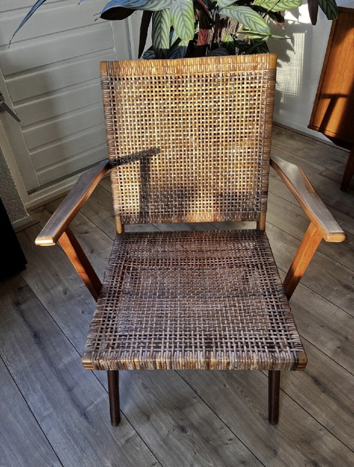 Sedia in teak di metà secolo – fauteuils, Rattan, Wood