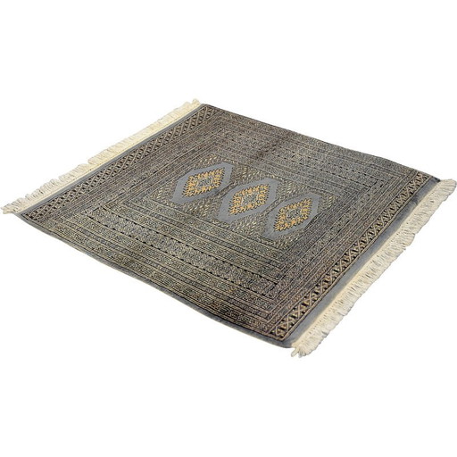 Tapis Bukhara bleu et gris vintage pakistanais tissé à la main, années 1960