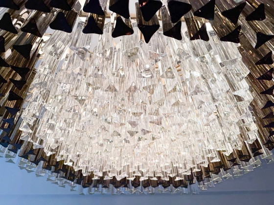 Image 1 of Weelderige kroonluchter van Paolo Venini voor Vivarini, Muranoglas/Prismaglas, Italië, jaren 70, op maat gemaakt