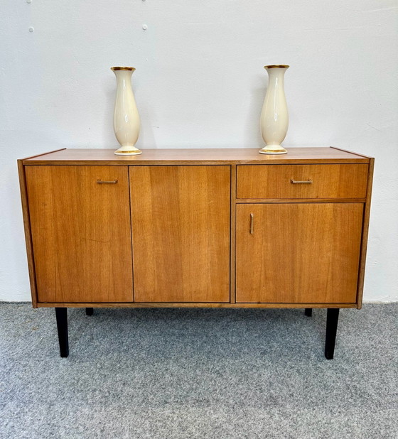 Credenza Mid Century Impiallacciatura Teak Cassettiere Anni '50 '60 Vintage, Legno, Marrone (foto 3 di 13)