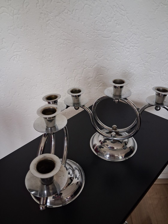 Image 1 of 2 three-armed candlesticks. Demeyere