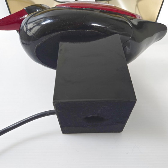 Image 1 of Vintage 1970s Italian Duck Table Lamp, Black & Burgundy Lacquered Wood