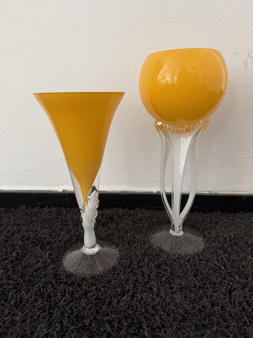 Yellow glass vases