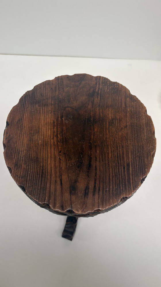 Image 1 of Vintage wooden hand-carved Spanish design side table Brutalist