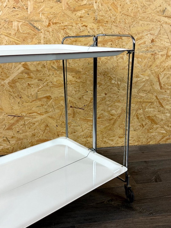 Image 1 of 1960s/70s Serving Trolley/Dinette Side Table, Space Age Design, Chrome/White
