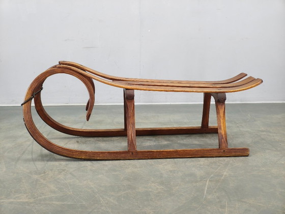 Image 1 of 1930s Czech Oak Art Deco Sled