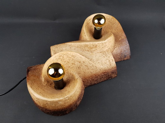 Image 1 of Vintage Brutalist Chamotte Clay Wall Lamp - Mid-Century Modern Ceramics (1960s/1970s) 2 lamps