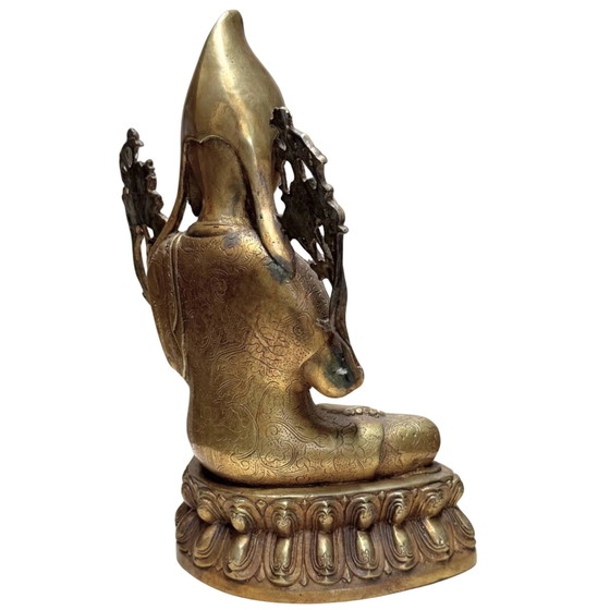 Estatua de Bronce Tibetana Antigua de Je Tsongkhapa – Grabada a mano – 28 cm – 2.2 kg – Esculturas, Bronze (photo 4 of 10)