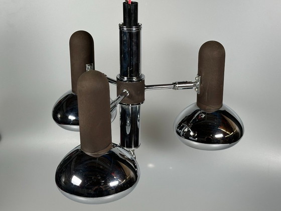 Image 1 of Lampada da soffitto anni '60/'70, faretto a 3 luci, metallo, stile spaziale