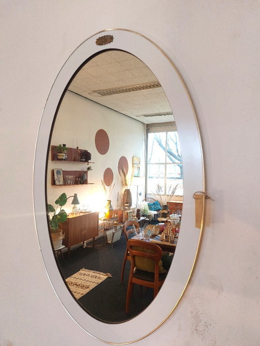 Vintage Oval Mirror White Brass