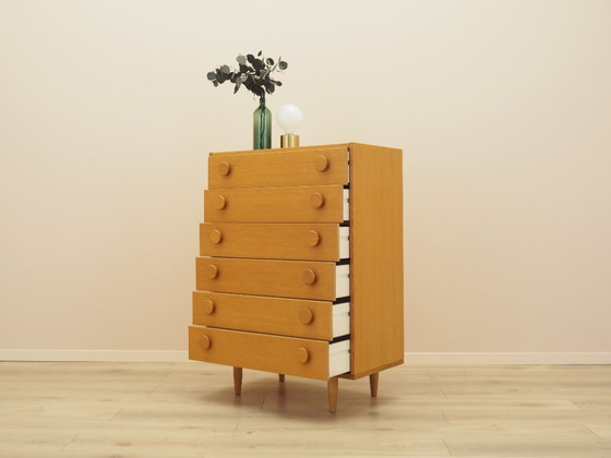Danish chest of drawers in ash veneer, six drawers, 1970s, Wood, Yellow (photo 4 of 15)