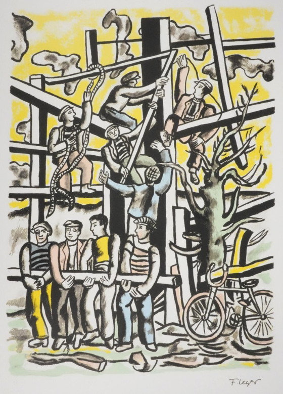 Fernand LEGER : Les Constructeurs Au Vélo, Lithographie Signée – Lithographies et sérigraphies, Paper (photo 2 of 10)