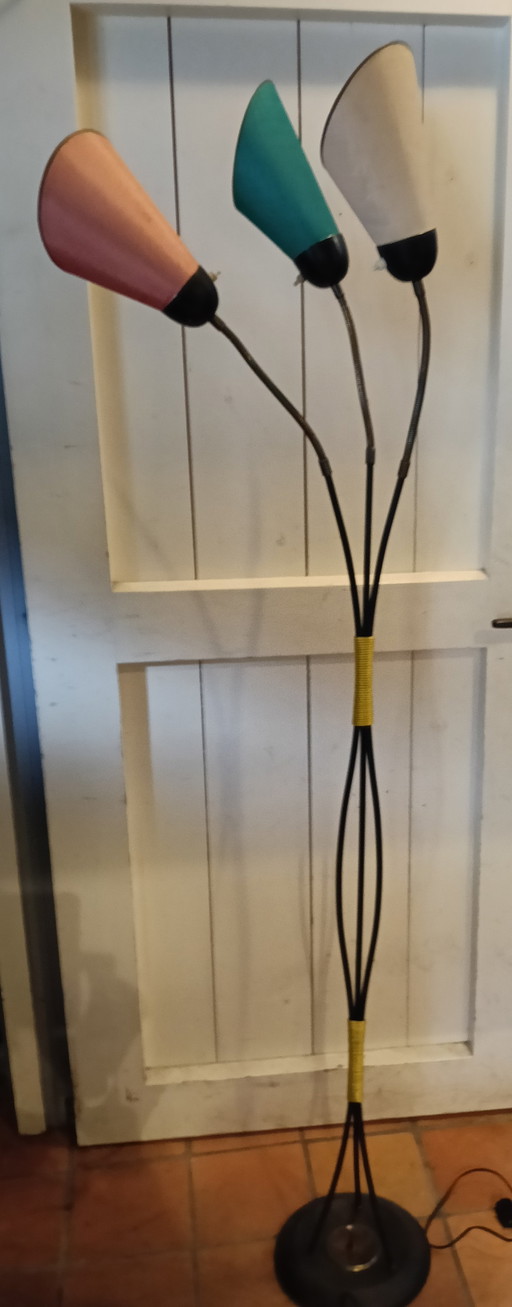 Lampada da terra flessibile vintage con 3 paralumi - anni '50