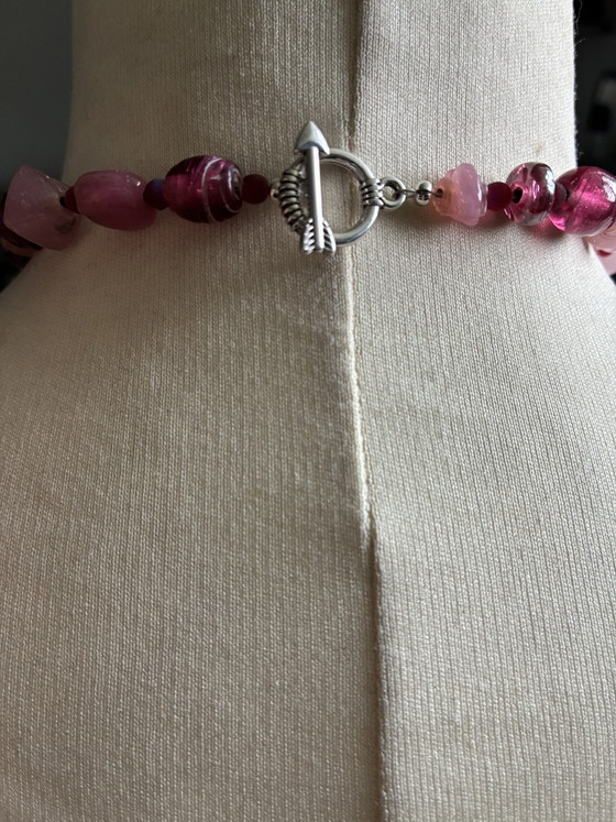 Image 1 of New necklace 60 cm with pink vintage beads and pendant