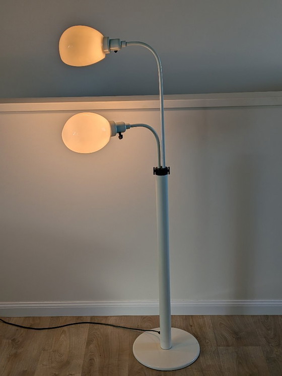 Image 1 of Vintage vloerlamp uit het ruimtetijdperk – Dubbele "paddenstoel"-vormige kappen – Nederlands design tijdperk