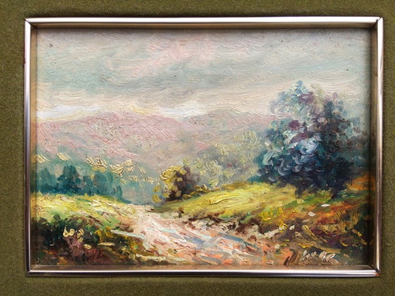 Image 1 of Olio su tavola: M. Ferran, "Paesaggio autunnale" (32 x 27)