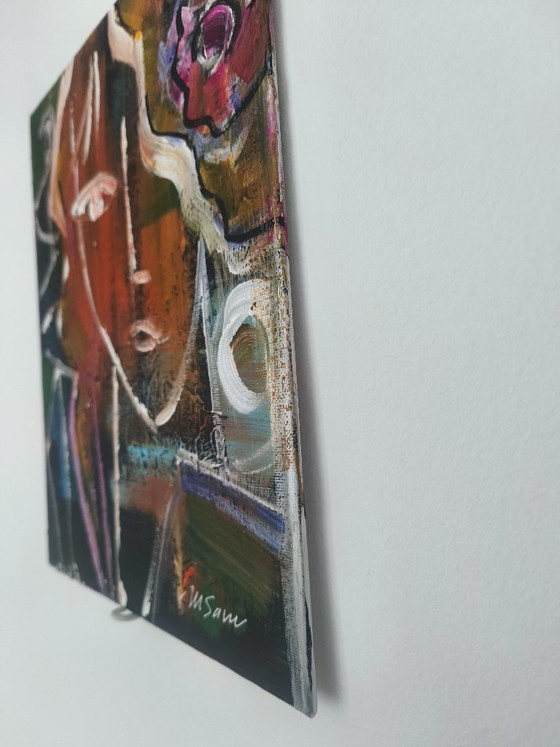 Image 1 of M Savu – Original Abstract Expressionist Portrait | Acrylic on Canvas Board | 30 × 24 cmo