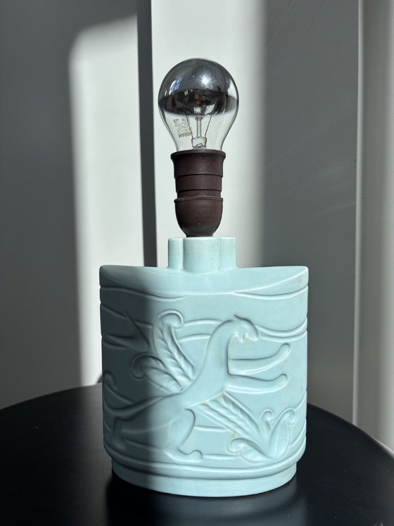 Rara Lampada da tavolo Art Déco danese in ceramica di LYFA – Rilievo Airone Celadon Opaco & Attacco (photo 13 of 15)