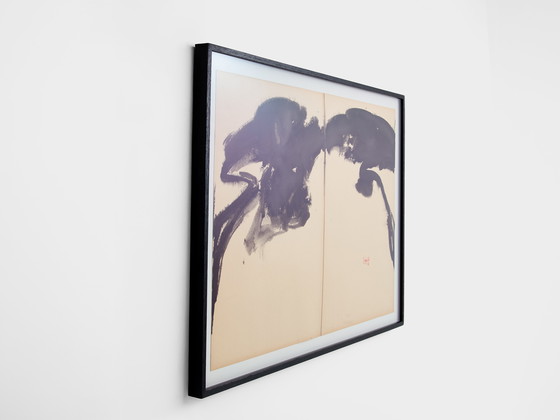 Image 1 of T'ang Haywen gesigneerd tweeluik inkt op beige papier 1972
