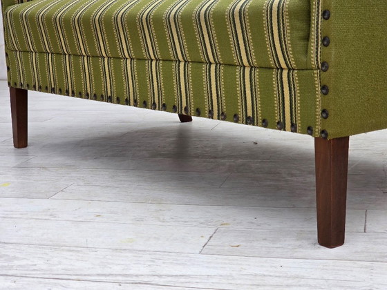 Image 1 of Sofá danés de 2 plazas, década de 1970, lana de muebles verde original, madera de haya.