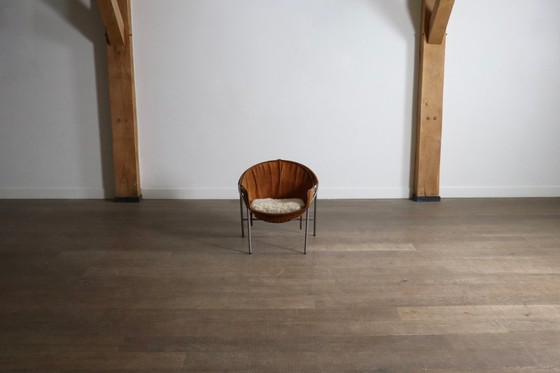 Image 1 of Erik Ole Jørgensen for Bovirke Easy Chair in Cognac Suede and Metal, Denmark, 1953