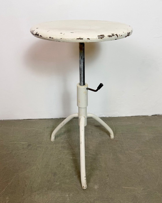 Image 1 of White Industrial Iron Height Adjustable Stool, 1960s