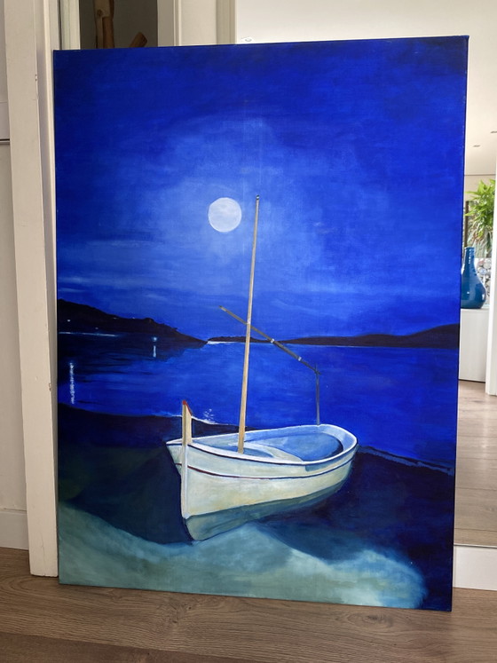 Quadro a olio, spiaggia, barca e luna – Decorazioni murali, Altro (photo 4 of 5)