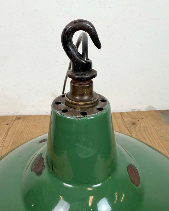 Image 1 of Industrial British Green Enamel Factory Pendant Lamp, 1960s