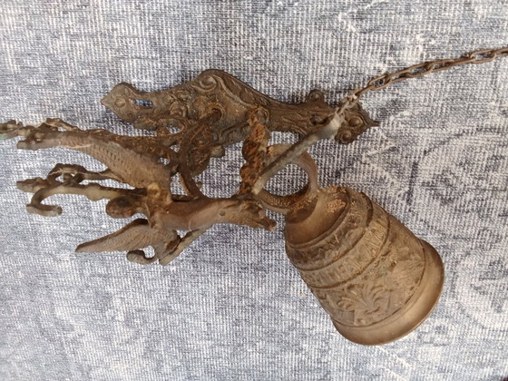 Image 1 of Oude Klooster Bel Deurklopper Met Engel En Mythologisch Figuur